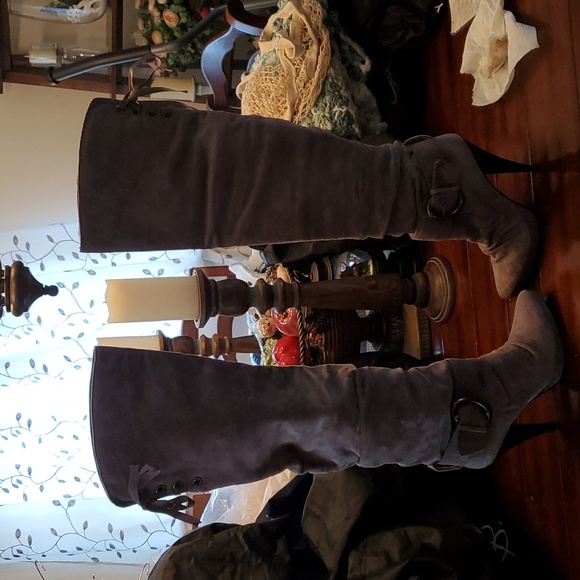 Report Shoes Suede Gray Over The Knee Boots Poshmark